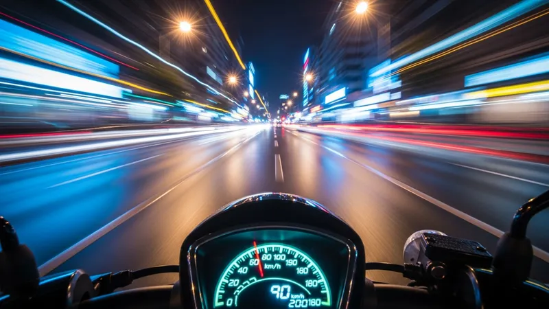 Trottinette électrique rapide en ville de nuit